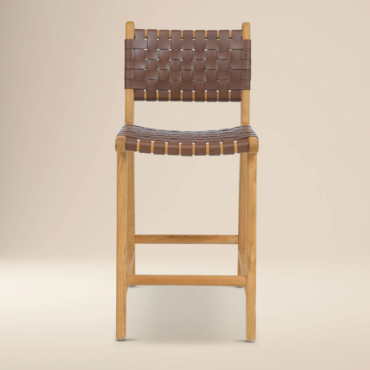 Banda Teak & Woven Leather Counter Height Stool